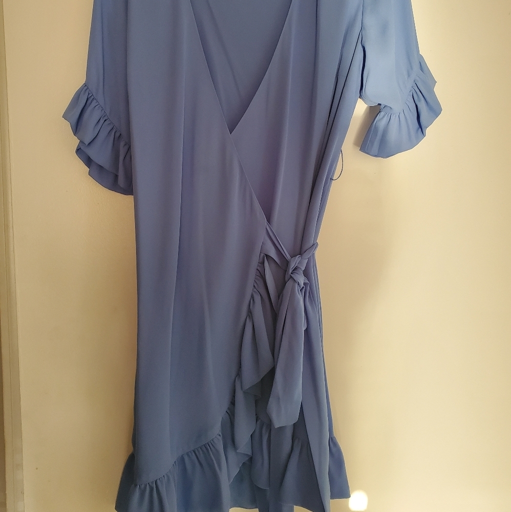 blue wrap around dress